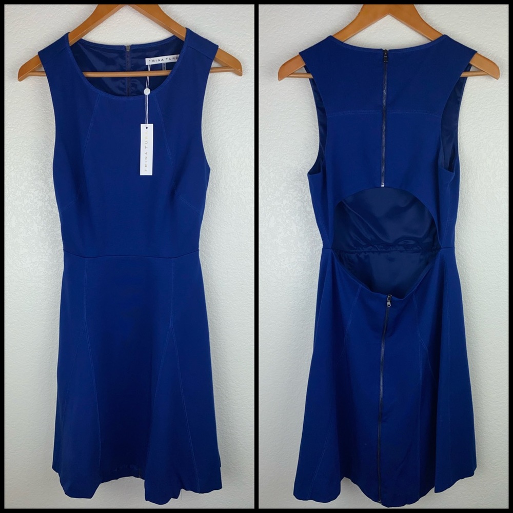NWT Trina Turk Cobalt Blue Cutout Back Ponte Dress - Picture 2 of 9